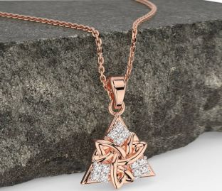 Diamond Rose Gold Silver Celtic Trinity Knot Necklace