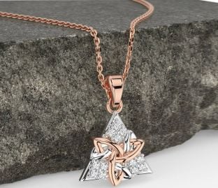 Diamond Rose Gold Silver Celtic Trinity Knot Necklace