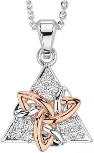 Diamond White Rose Gold Celtic Trinity Knot Necklace