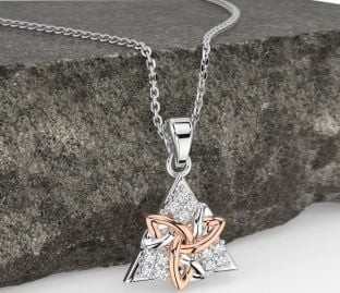 Diamond White Rose Gold Celtic Trinity Knot Necklace