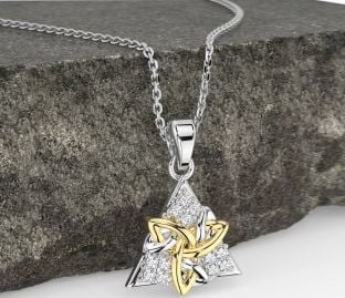 Diamond White Yellow Gold Celtic Trinity Knot Necklace