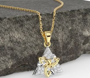 Diamond White Yellow Gold Celtic Trinity Knot Necklace