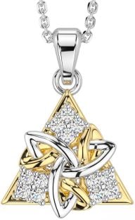 Diamond Gold Silver Celtic Trinity Knot Necklace