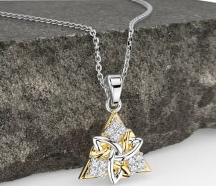 Diamond Gold Silver Celtic Trinity Knot Necklace