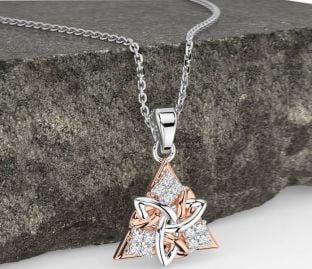 Diamond White Rose Gold Celtic Trinity Knot Necklace