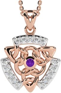 Diamond Amethyst Rose Gold Silver Celtic Necklace