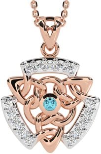 Diamond Aquamarine Rose Gold Silver Celtic Necklace