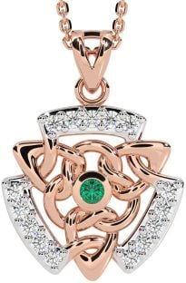 Diamond Emerald Rose Gold Silver Celtic Necklace