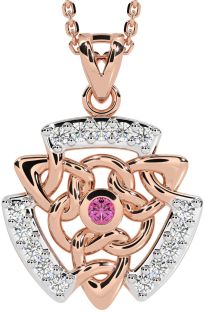 Diamond Pink Tourmaline Rose Gold Silver Celtic Necklace