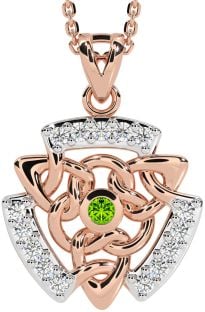 Diamond Peridot Rose Gold Silver Celtic Necklace