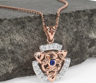 Diamond Sapphire Rose Gold Silver Celtic Necklace