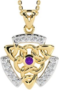 Diamond Amethyst Gold Silver Celtic Necklace