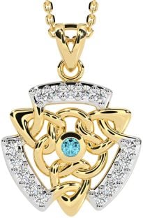 Diamond Aquamarine Gold Silver Celtic Necklace