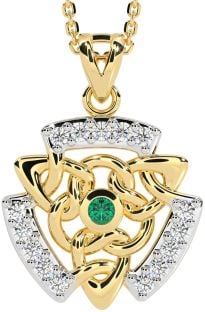 Diamond Emerald Gold Silver Celtic Necklace