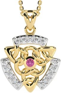 Diamond Pink Tourmaline Gold Silver Celtic Necklace