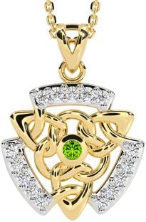 Diamond Peridot Gold Silver Celtic Necklace