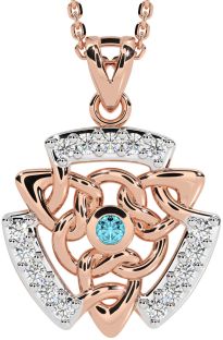 Diamond Aquamarine Rose Gold Celtic Necklace