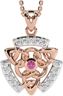 Diamond Pink Tourmaline Rose Gold Celtic Necklace