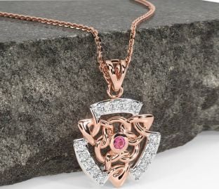 Diamond Pink Tourmaline Rose Gold Celtic Necklace
