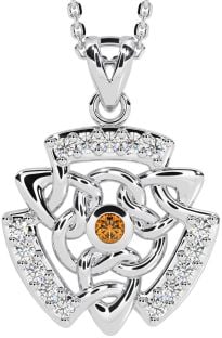 Diamond Citrine Silver Celtic Necklace