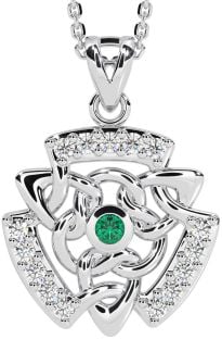 Diamond Emerald Silver Celtic Necklace