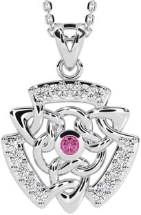 Diamond Pink Tourmaline Silver Celtic Necklace