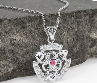 Diamond Pink Tourmaline Silver Celtic Necklace