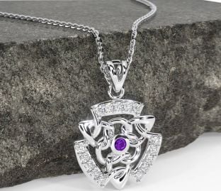 Diamond Amethyst White Gold Celtic Necklace