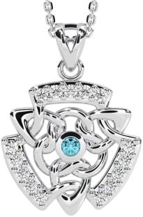 Diamond Aquamarine White Gold Celtic Necklace