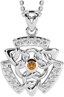 Diamond Citrine White Gold Celtic Necklace