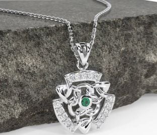 Diamond Emerald White Gold Celtic Necklace