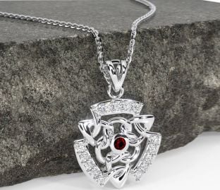 Diamond Garnet White Gold Celtic Necklace