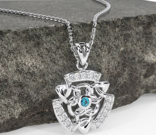 Diamond Topaz White Gold Celtic Necklace
