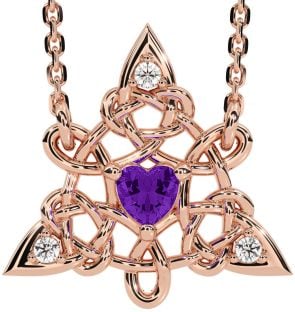 Diamond Amethyst Rose Gold Silver Celtic Trinity Knot Necklace