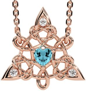 Diamond Aquamarine Rose Gold Silver Celtic Trinity Knot Necklace