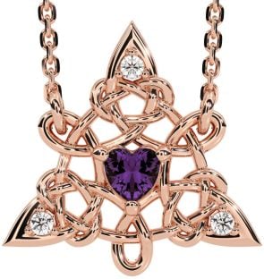 Diamond Alexandrite Rose Gold Silver Celtic Trinity Knot Necklace