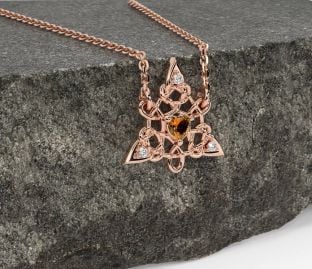 Diamond Citrine Rose Gold Silver Celtic Trinity Knot Necklace