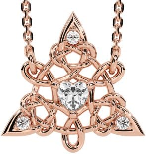 Diamond Rose Gold Silver Celtic Trinity Knot Necklace