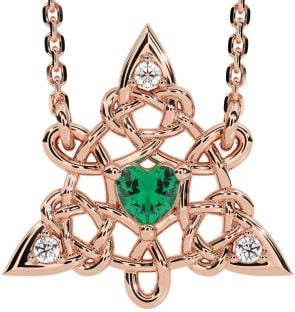 Diamond Emerald Rose Gold Silver Celtic Trinity Knot Necklace