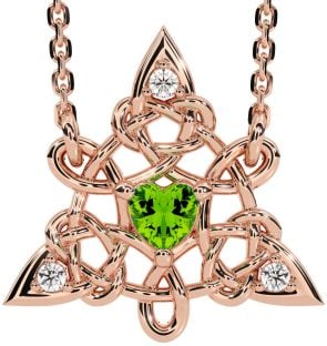 Diamond Peridot Rose Gold Silver Celtic Trinity Knot Necklace