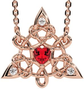 Diamond Ruby Rose Gold Silver Celtic Trinity Knot Necklace