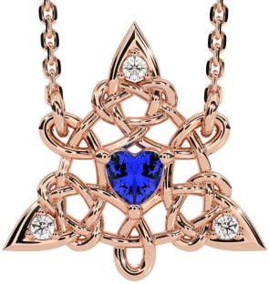 Diamond Sapphire Rose Gold Silver Celtic Trinity Knot Necklace