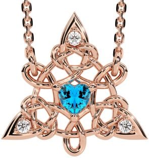 Diamond Topaz Rose Gold Silver Celtic Trinity Knot Necklace