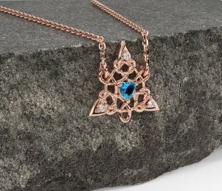 Diamond Topaz Rose Gold Silver Celtic Trinity Knot Necklace