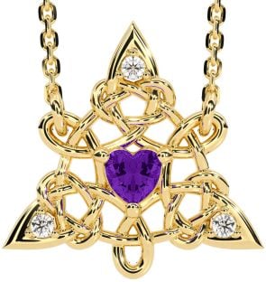 Diamond Amethyst Gold Silver Celtic Trinity Knot Necklace