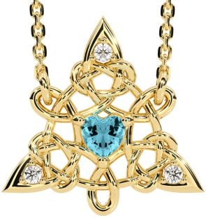 Diamond Aquamarine Gold Silver Celtic Trinity Knot Necklace