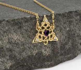 Diamond Alexandrite Gold Silver Celtic Trinity Knot Necklace