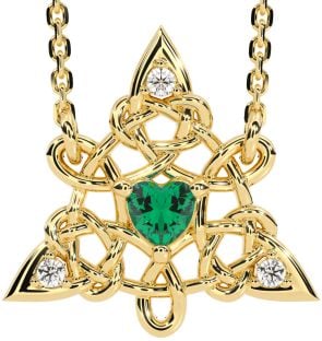 Diamond Emerald Gold Silver Celtic Trinity Knot Necklace