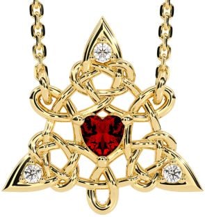 Diamond Garnet Gold Silver Celtic Trinity Knot Necklace