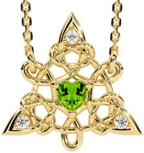 Diamond Peridot Gold Silver Celtic Trinity Knot Necklace